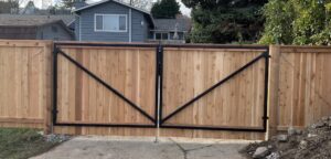 Cedar Style Fence With Steel Framed Double Swing Gate Bellevue