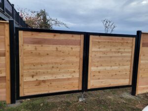 Steel framed double swing gate mercer lsland home cedar fence