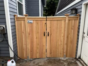 Double swing gate cedar fence in Bellevue